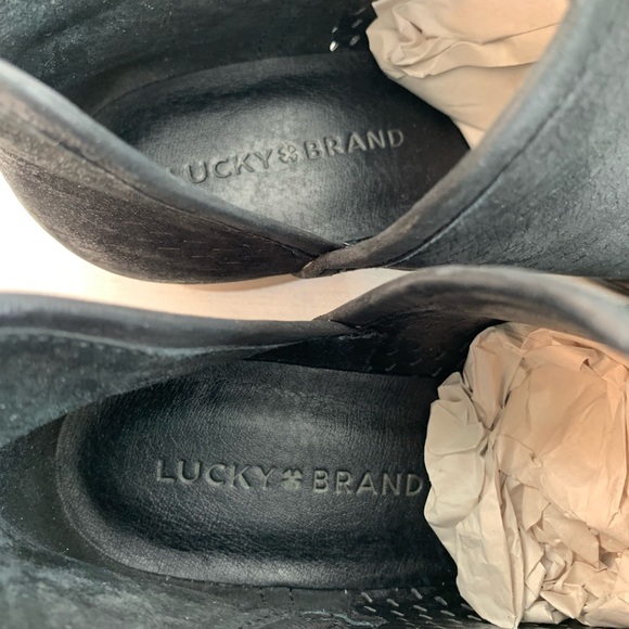 Lucky Brand Baley Black Perforated Suede Slip On Ankle Booties Woman’s 7.5M - Picture 11 of 13